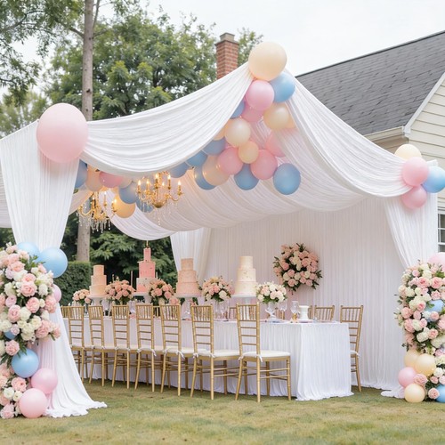 Ceiling drapes white - drapes, 5x40ft